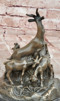 Signed Original Milo Charming Goat Family Bronze Sculpture Figurine Statue