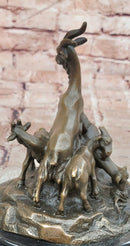 Signed Original Milo Charming Goat Family Bronze Sculpture Figurine Statue