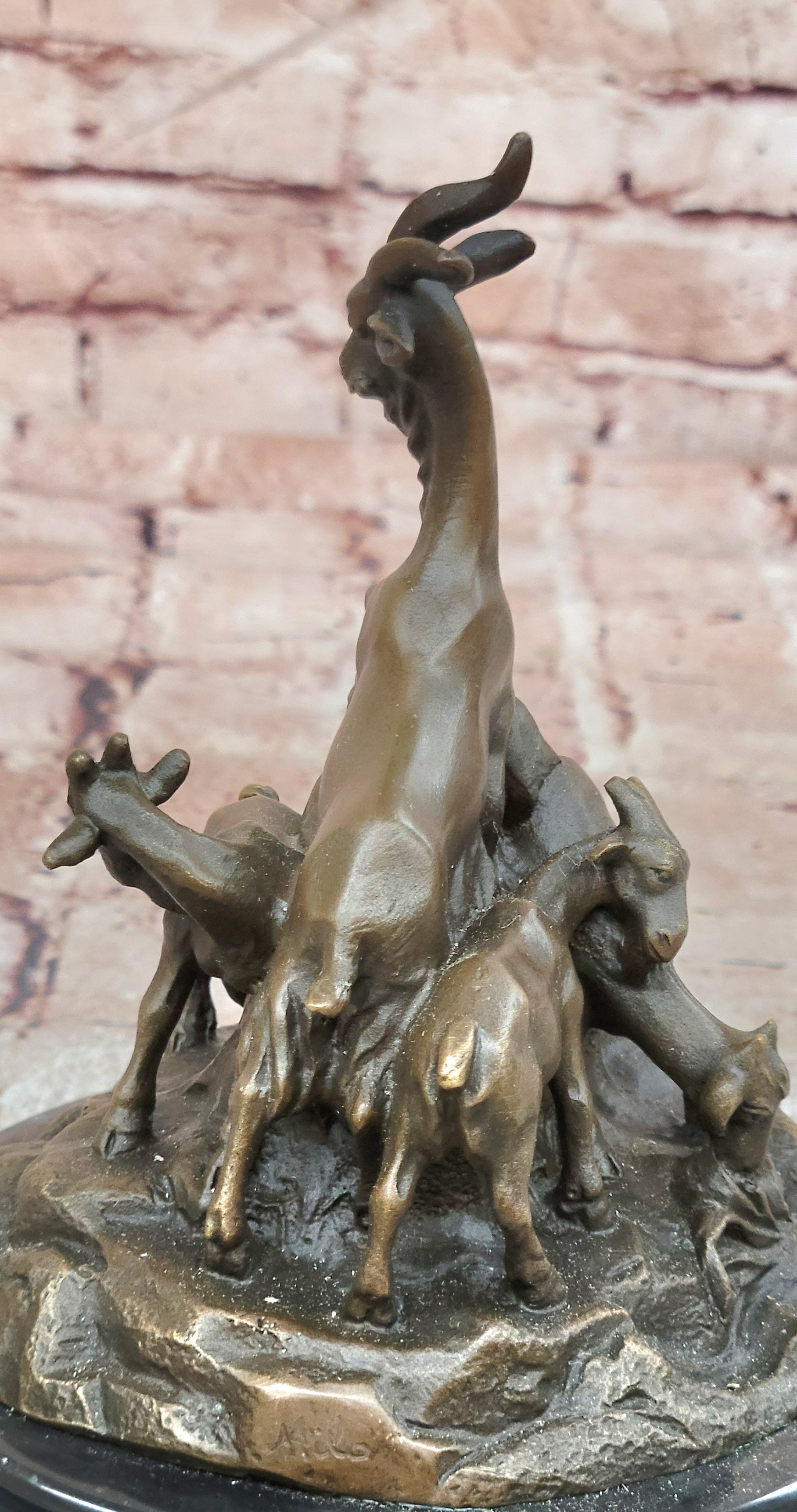 Signed Original Milo Charming Goat Family Bronze Sculpture Figurine Statue