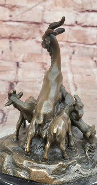 Signed Original Milo Charming Goat Family Bronze Sculpture Figurine Statue