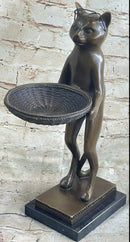Standing Cat Business Card Holder Key Dish Bronze Sculpture