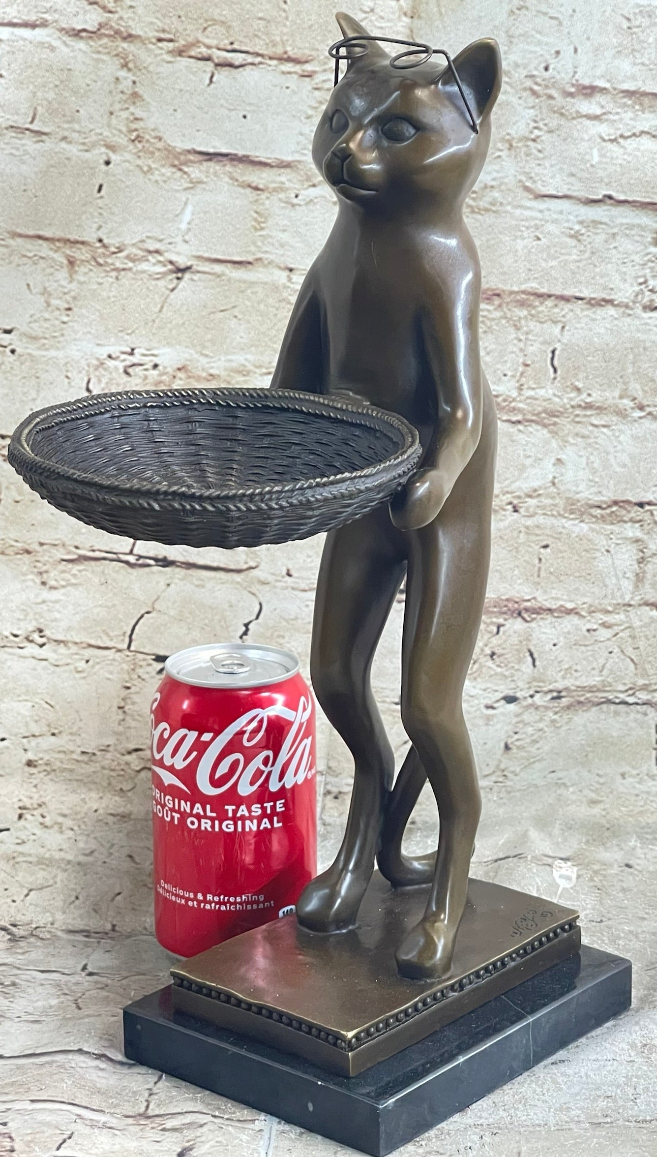Standing Cat Business Card Holder Key Dish Bronze Sculpture