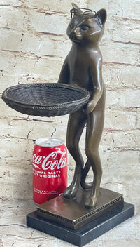 Standing Cat Business Card Holder Key Dish Bronze Sculpture