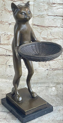 Standing Cat Business Card Holder Key Dish Bronze Sculpture