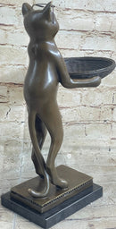 Standing Cat Business Card Holder Key Dish Bronze Sculpture