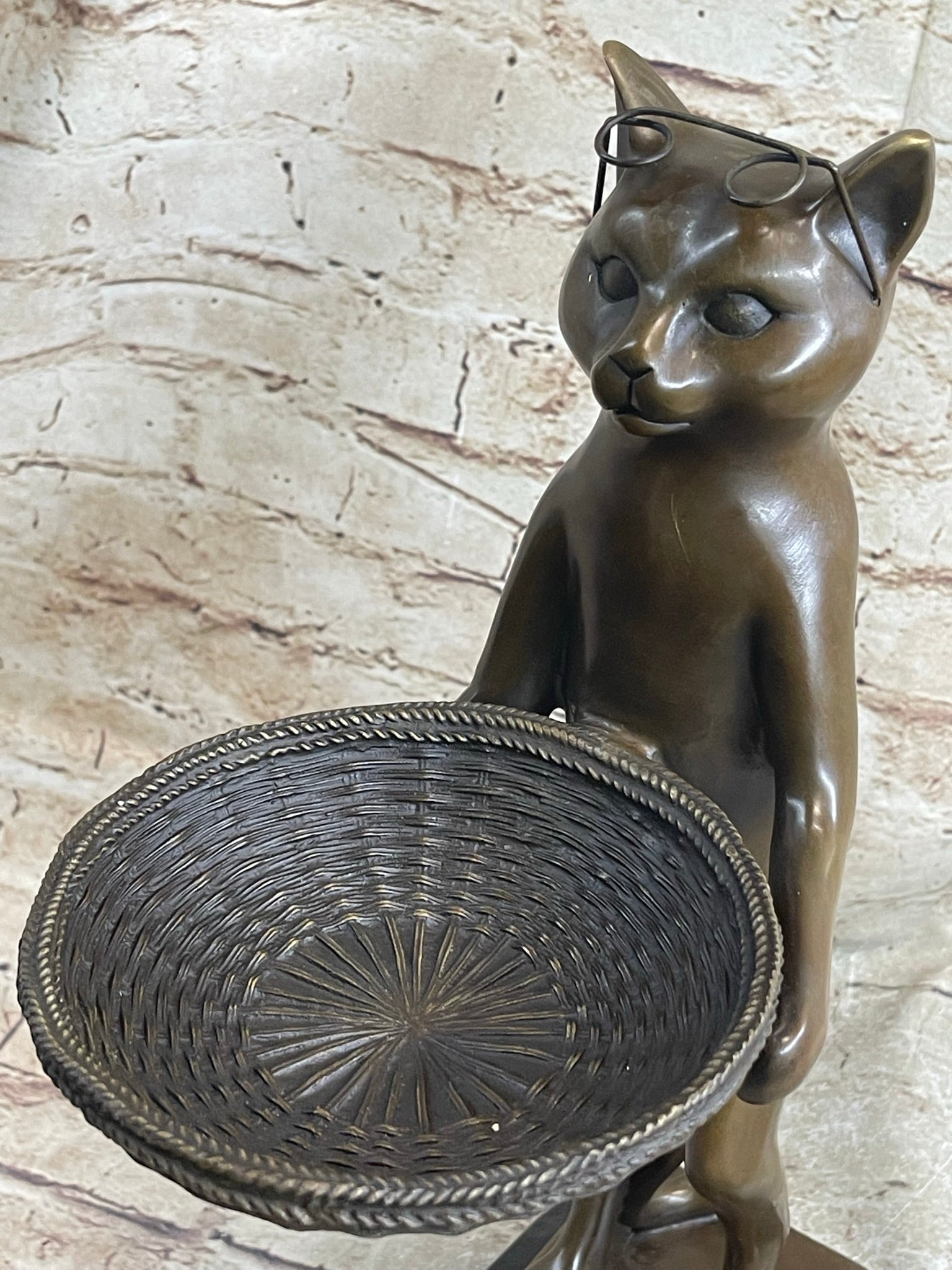 Standing Cat Business Card Holder Key Dish Bronze Sculpture