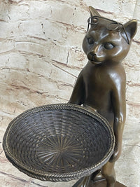 Standing Cat Business Card Holder Key Dish Bronze Sculpture