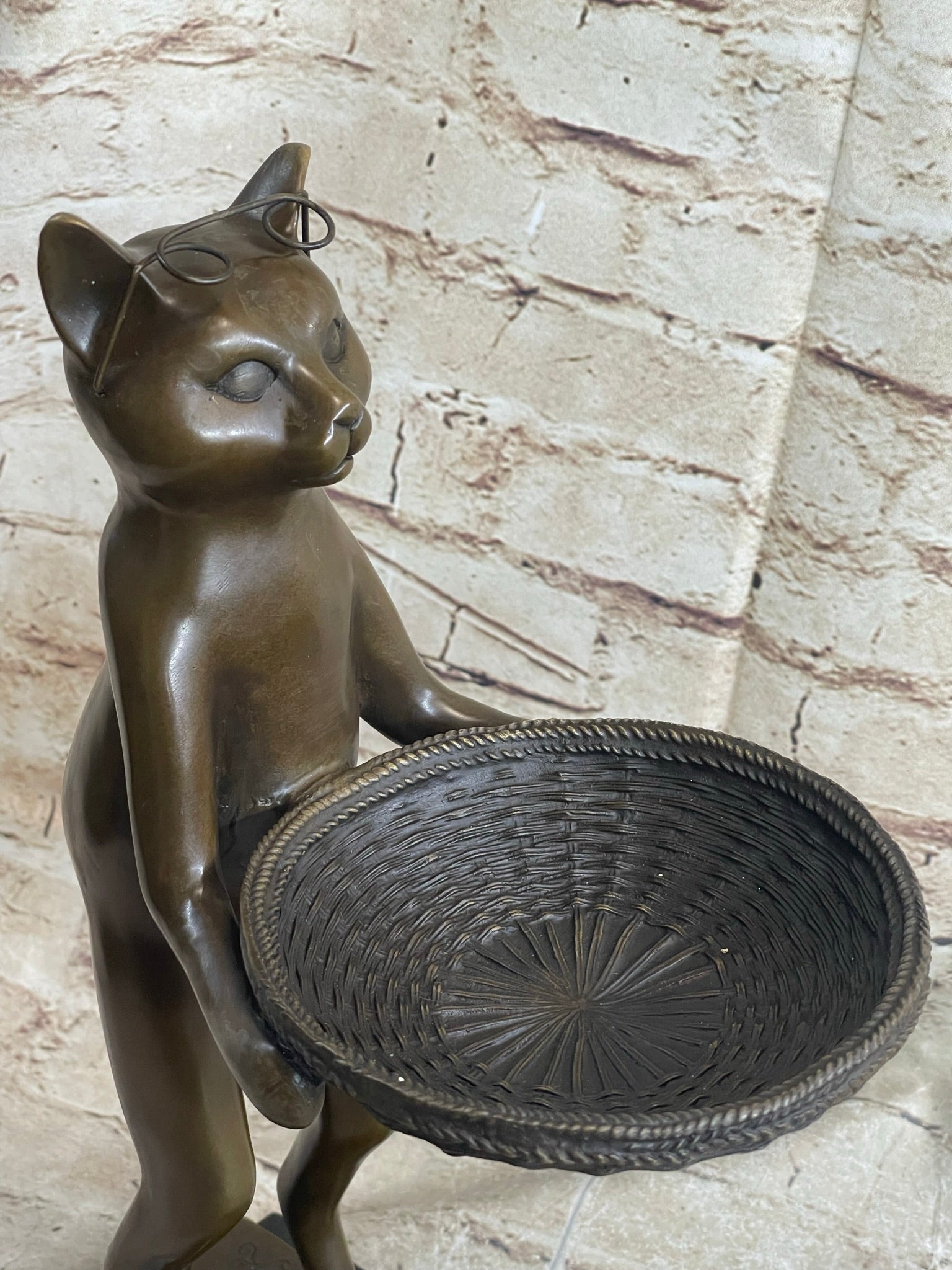 Standing Cat Business Card Holder Key Dish Bronze Sculpture