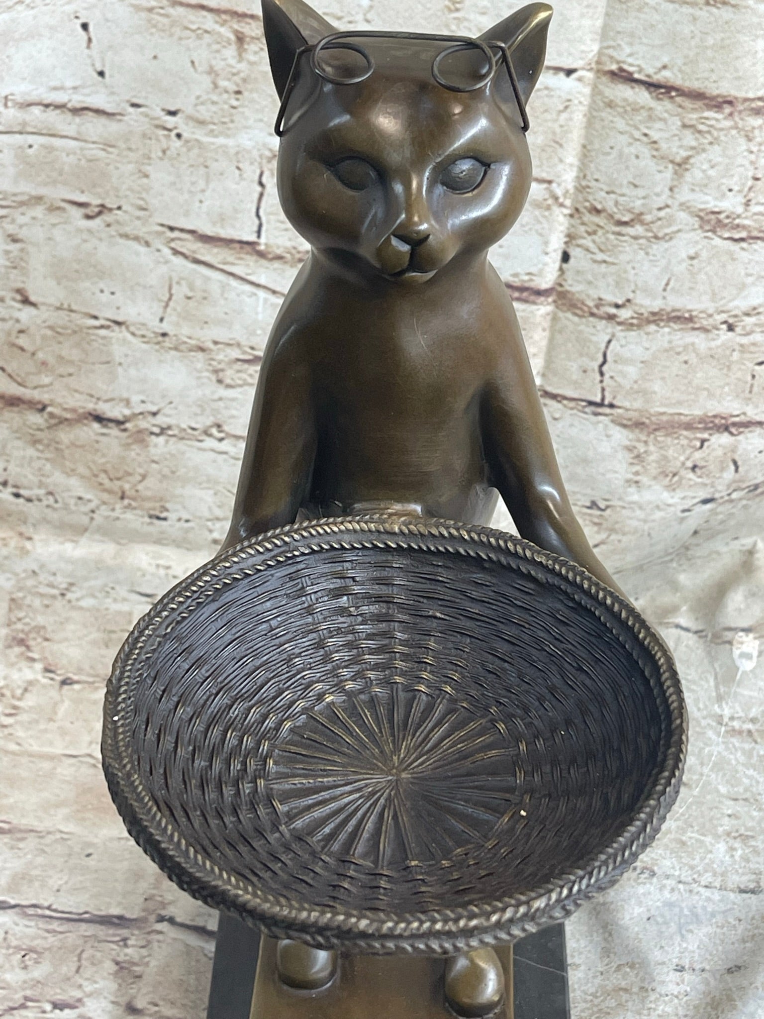 Standing Cat Business Card Holder Key Dish Bronze Sculpture