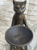 Standing Cat Business Card Holder Key Dish Bronze Sculpture