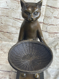 Standing Cat Business Card Holder Key Dish Bronze Sculpture