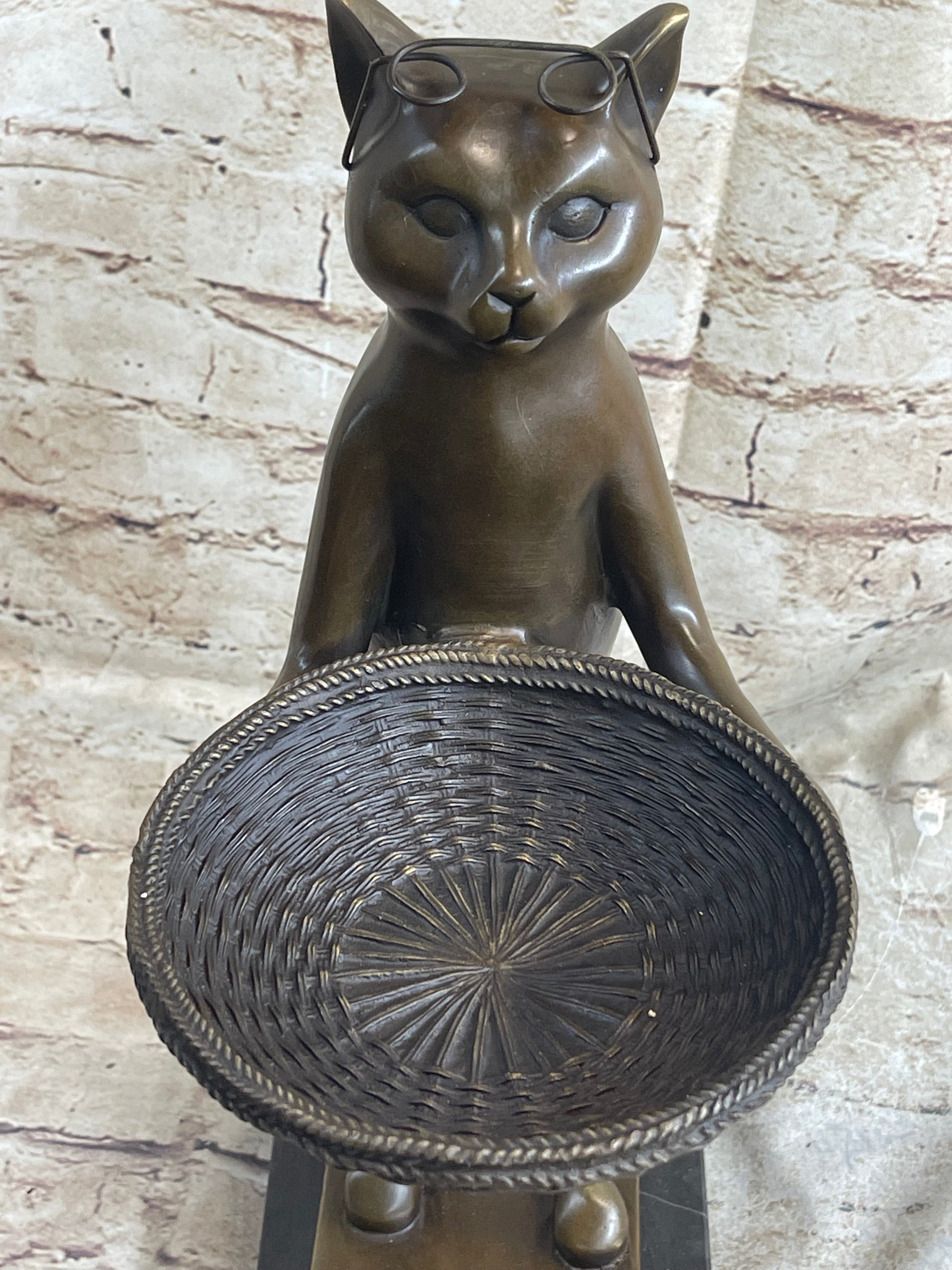 Standing Cat Business Card Holder Key Dish Bronze Sculpture