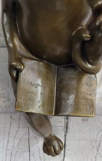 Cat in Eyeglasses Reading a Book Bronze Metal Sculpture Signed Art