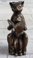 Charming Cat with Baby Telling Stories Bronze Sculpture