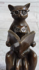 Charming Cat with Baby Telling Stories Bronze Sculpture
