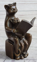 Charming Cat with Baby Telling Stories Bronze Sculpture