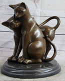 Art Deco Two Large Cats Playing Bronze Sculpture