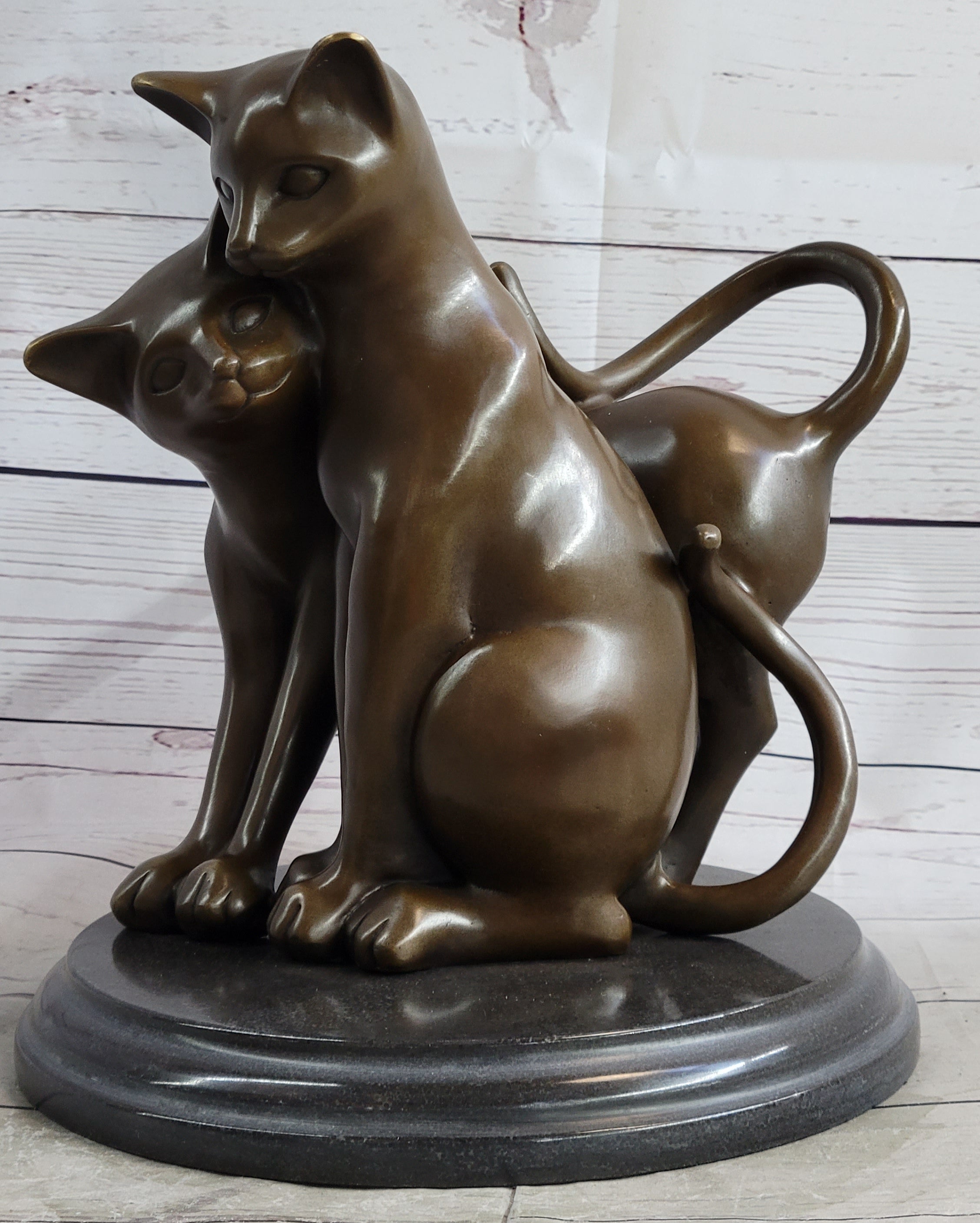 Art Deco Two Large Cats Playing Bronze Sculpture