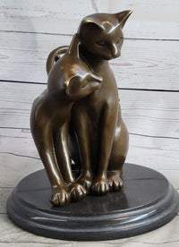 Art Deco Two Large Cats Playing Bronze Sculpture