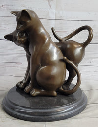 Art Deco Two Large Cats Playing Bronze Sculpture