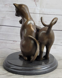 Art Deco Two Large Cats Playing Bronze Sculpture