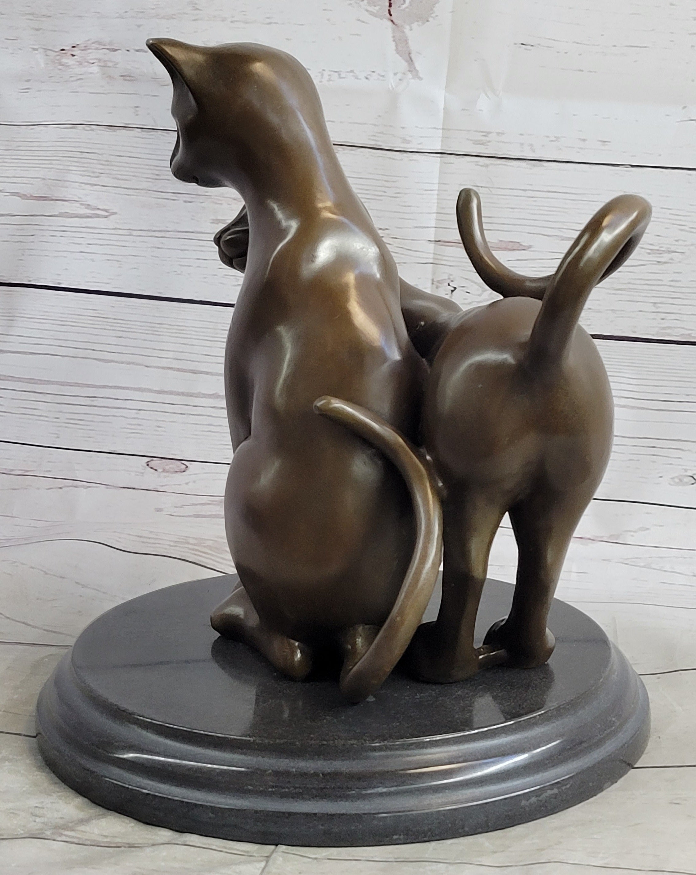 Art Deco Two Large Cats Playing Bronze Sculpture
