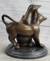 Art Deco Two Large Cats Playing Bronze Sculpture
