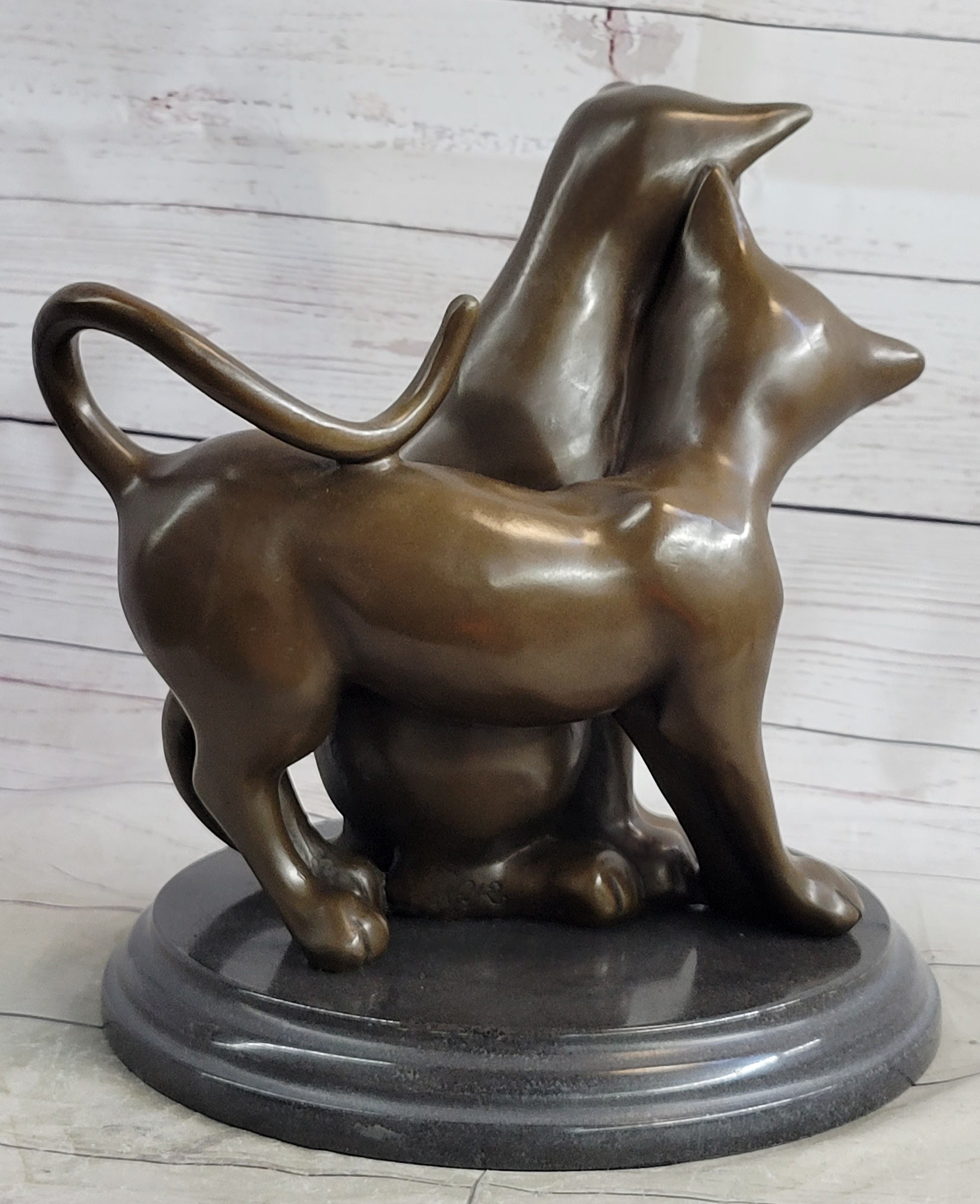 Art Deco Two Large Cats Playing Bronze Sculpture