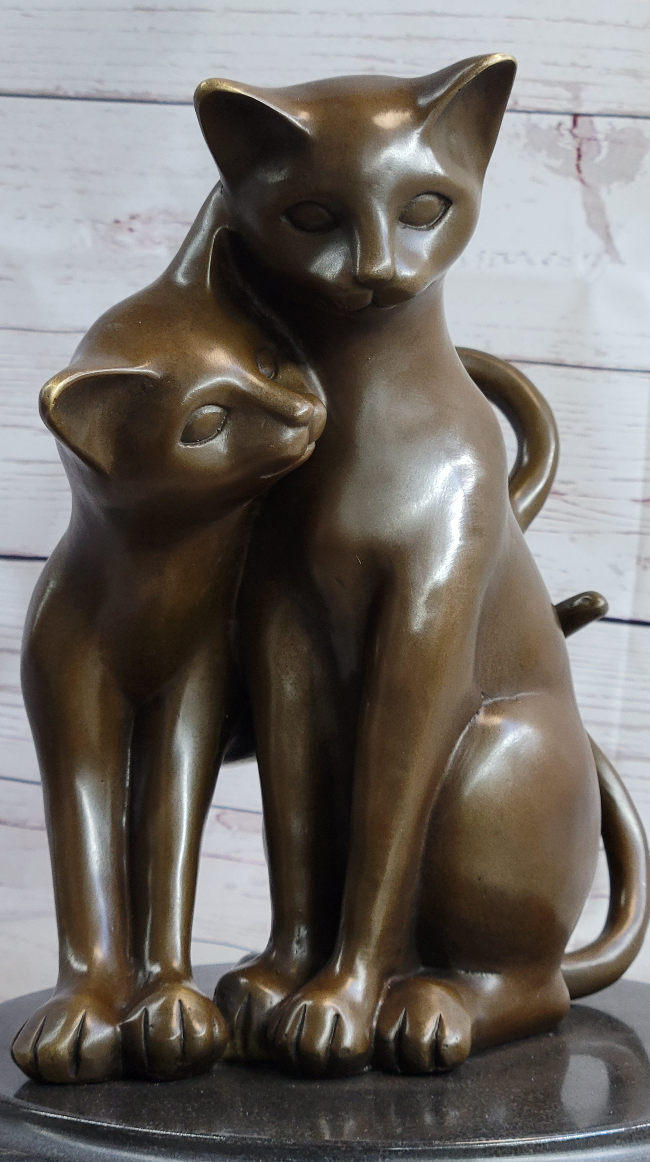 Art Deco Two Large Cats Playing Bronze Sculpture