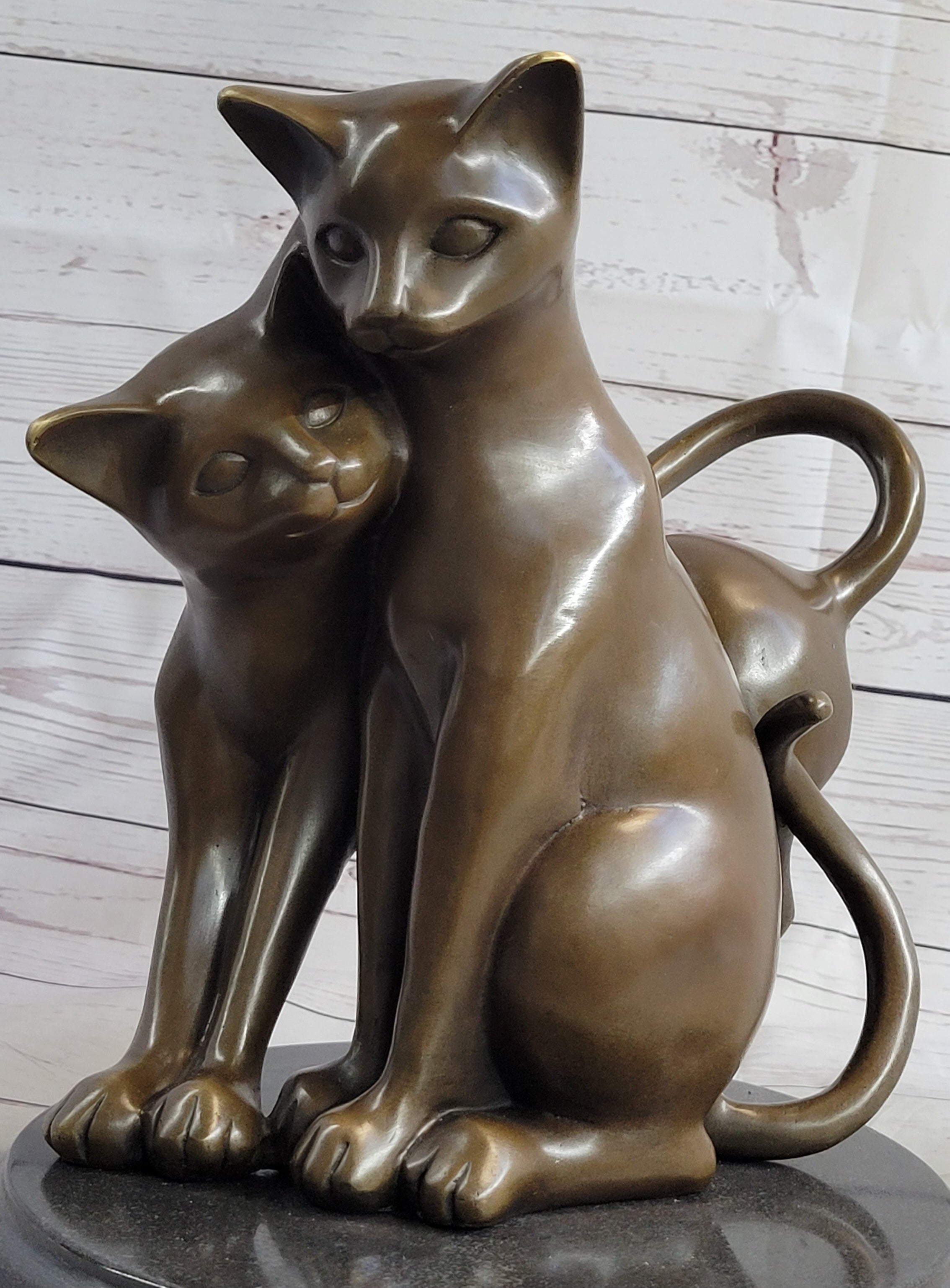Art Deco Two Large Cats Playing Bronze Sculpture