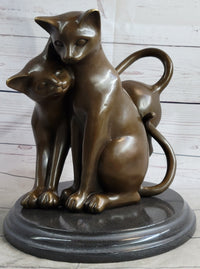 Art Deco Two Large Cats Playing Bronze Sculpture