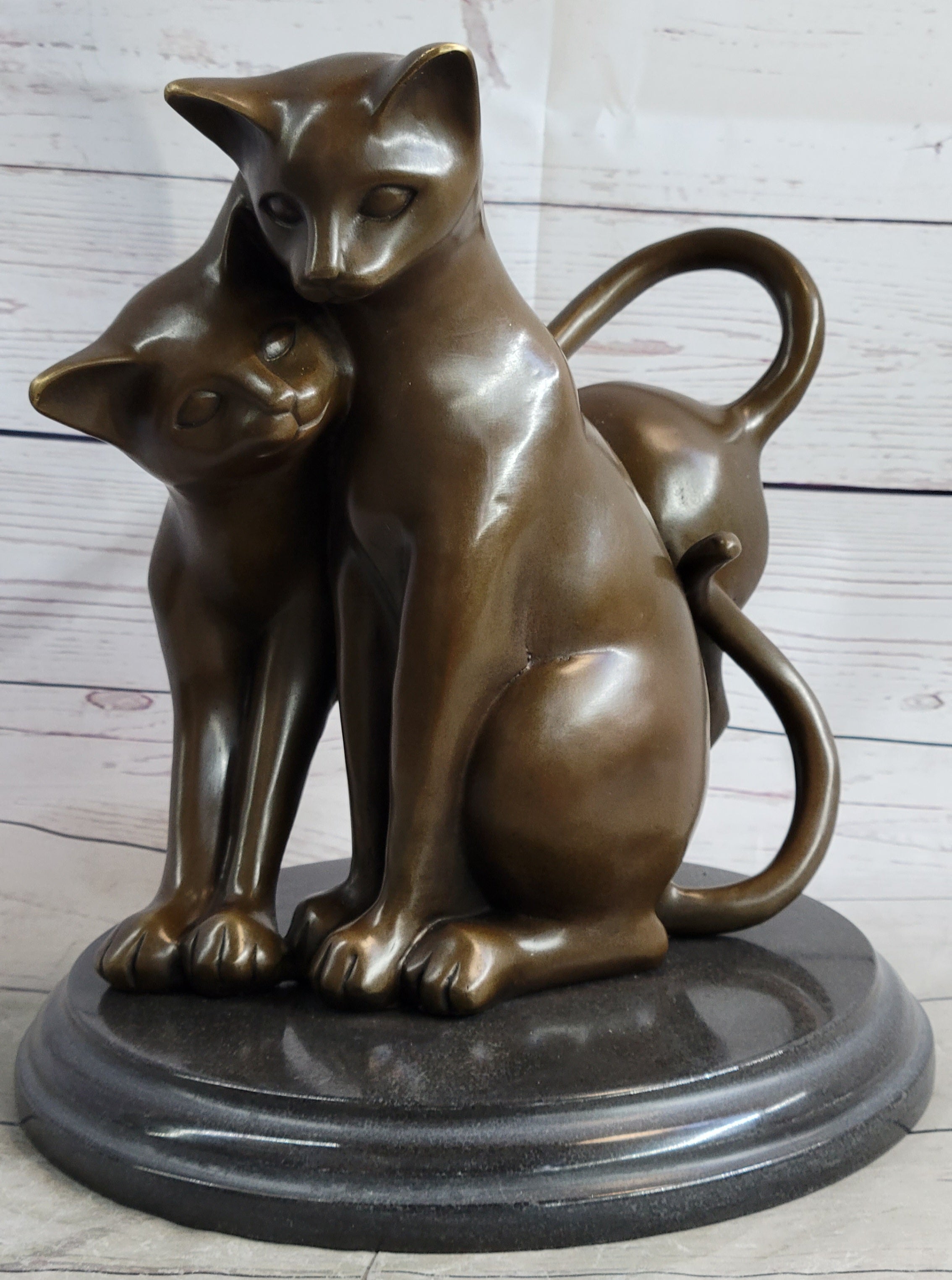 Art Deco Two Large Cats Playing Bronze Sculpture