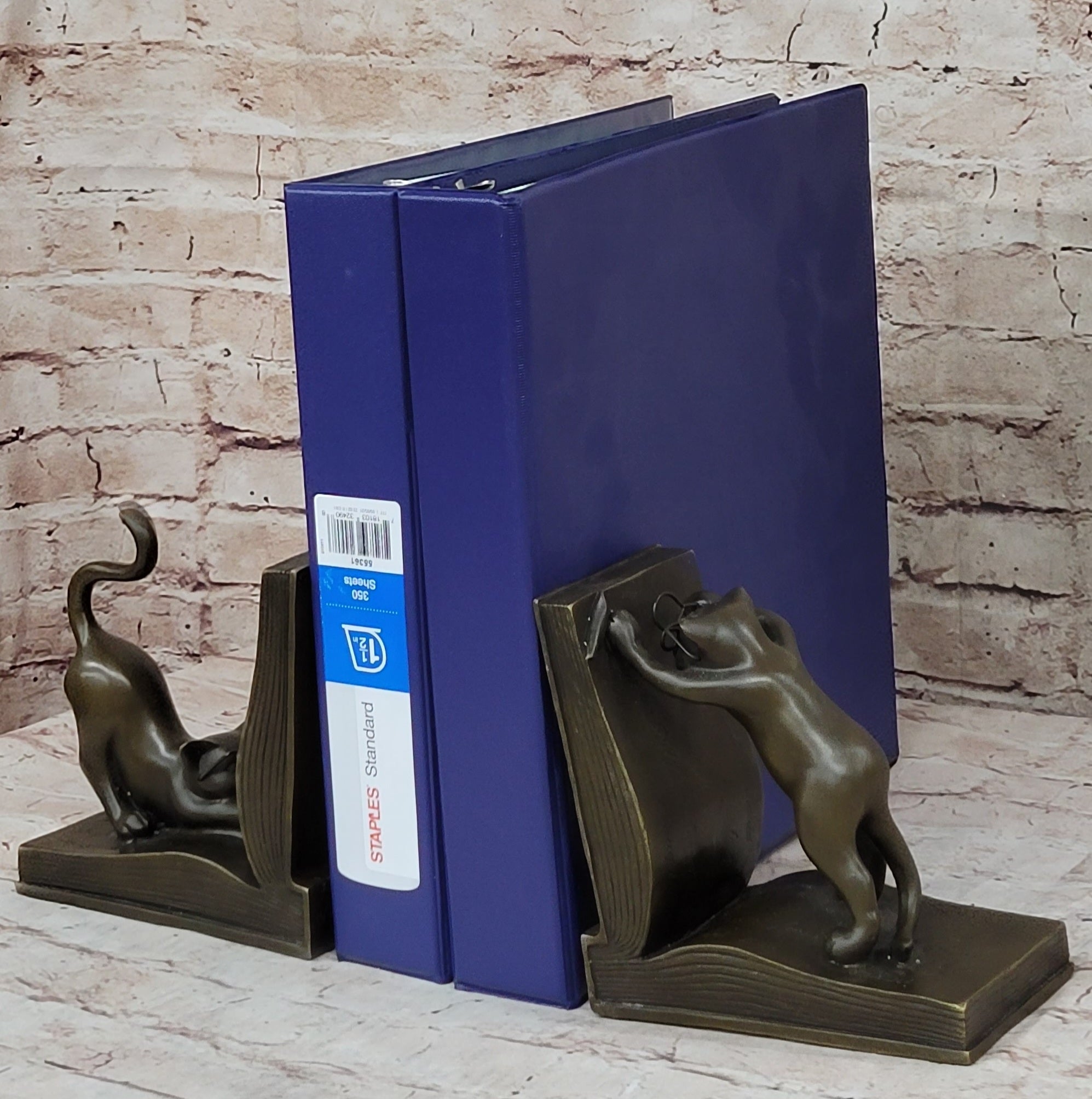 Playful Bronze Cat Bookends – Whimsical Feline Art