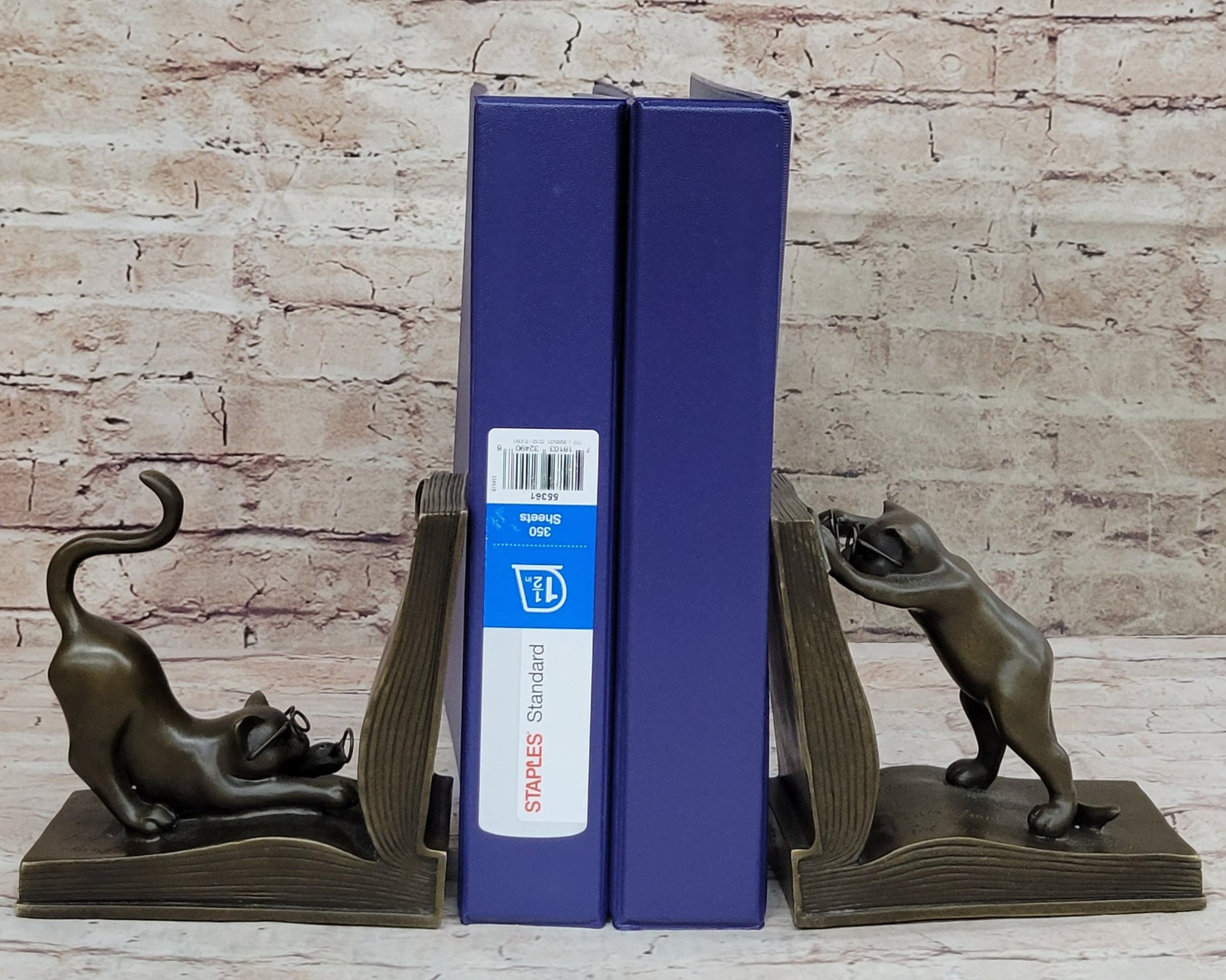 Playful Bronze Cat Bookends – Whimsical Feline Art
