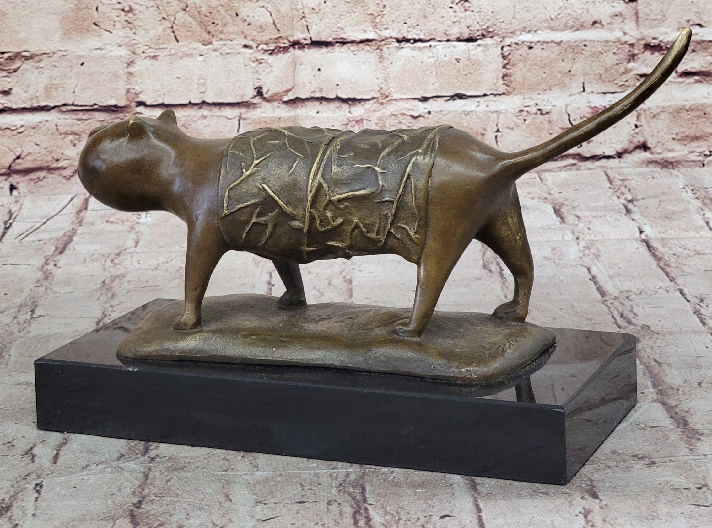 Fernando Botero Skinny Cat Bronze Abstract Modern Art 7" x 11"