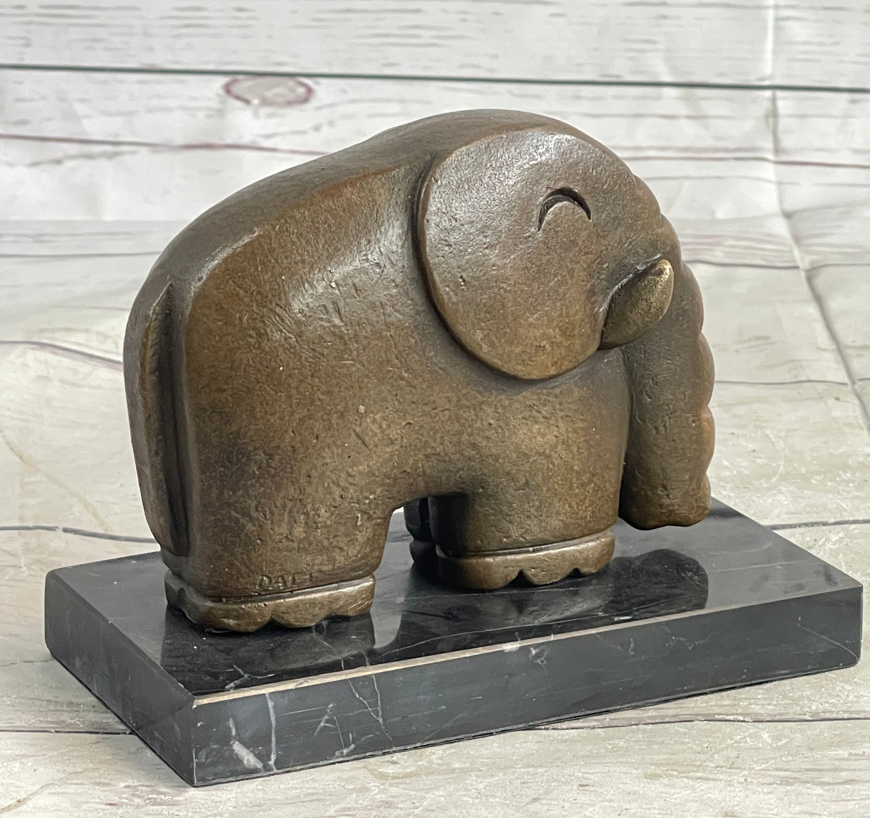Abstract Elephant Bronze Sculpture Signed Dali on Marble Base