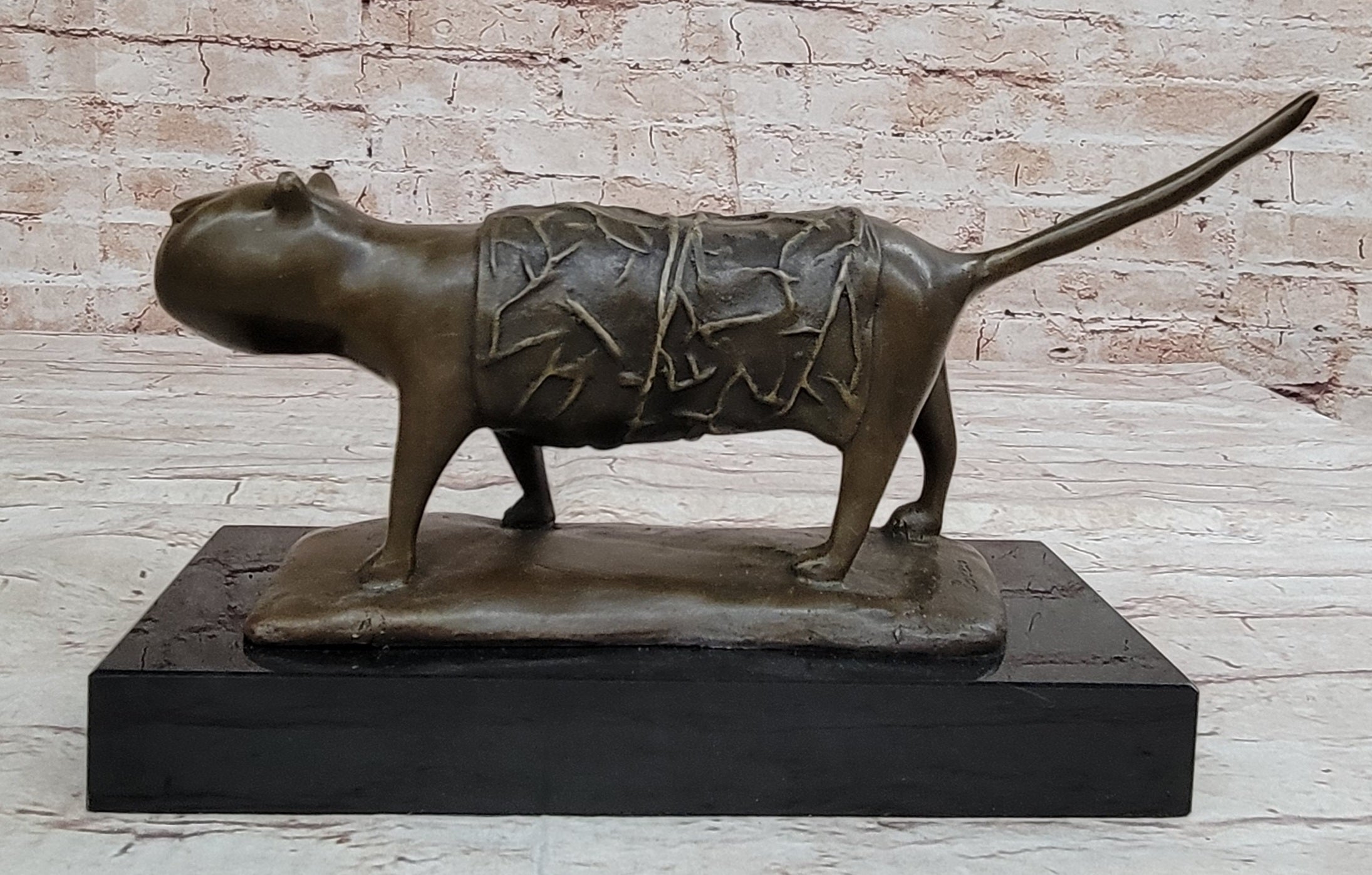 Bronze Cat Sculpture on Marble Base by Fernando Botero