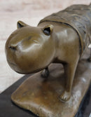 Bronze Cat Sculpture on Marble Base by Fernando Botero