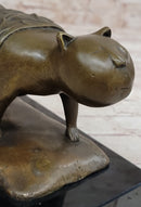 Bronze Cat Sculpture on Marble Base by Fernando Botero