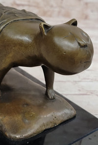 Bronze Cat Sculpture on Marble Base by Fernando Botero