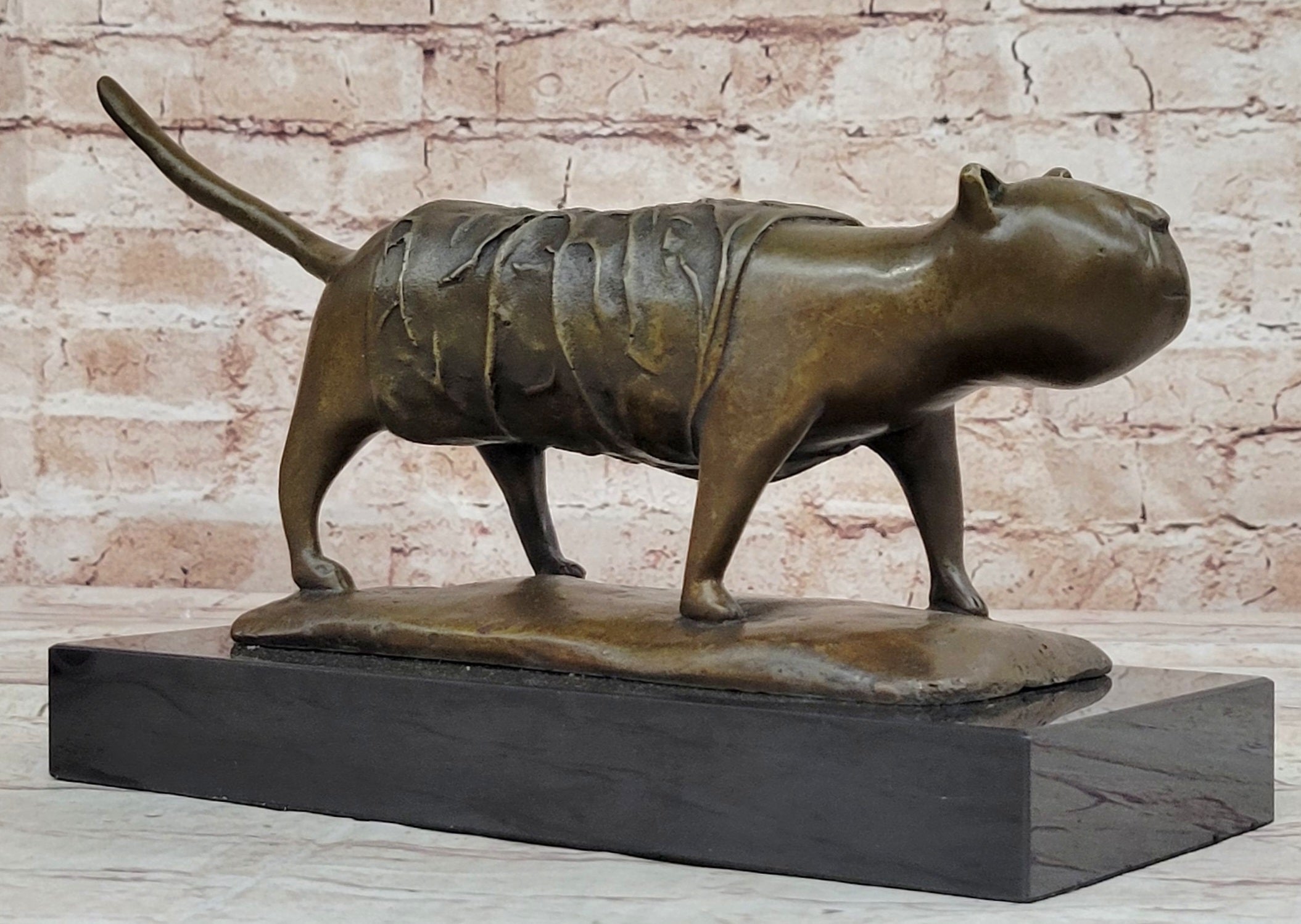 Bronze Cat Sculpture on Marble Base by Fernando Botero