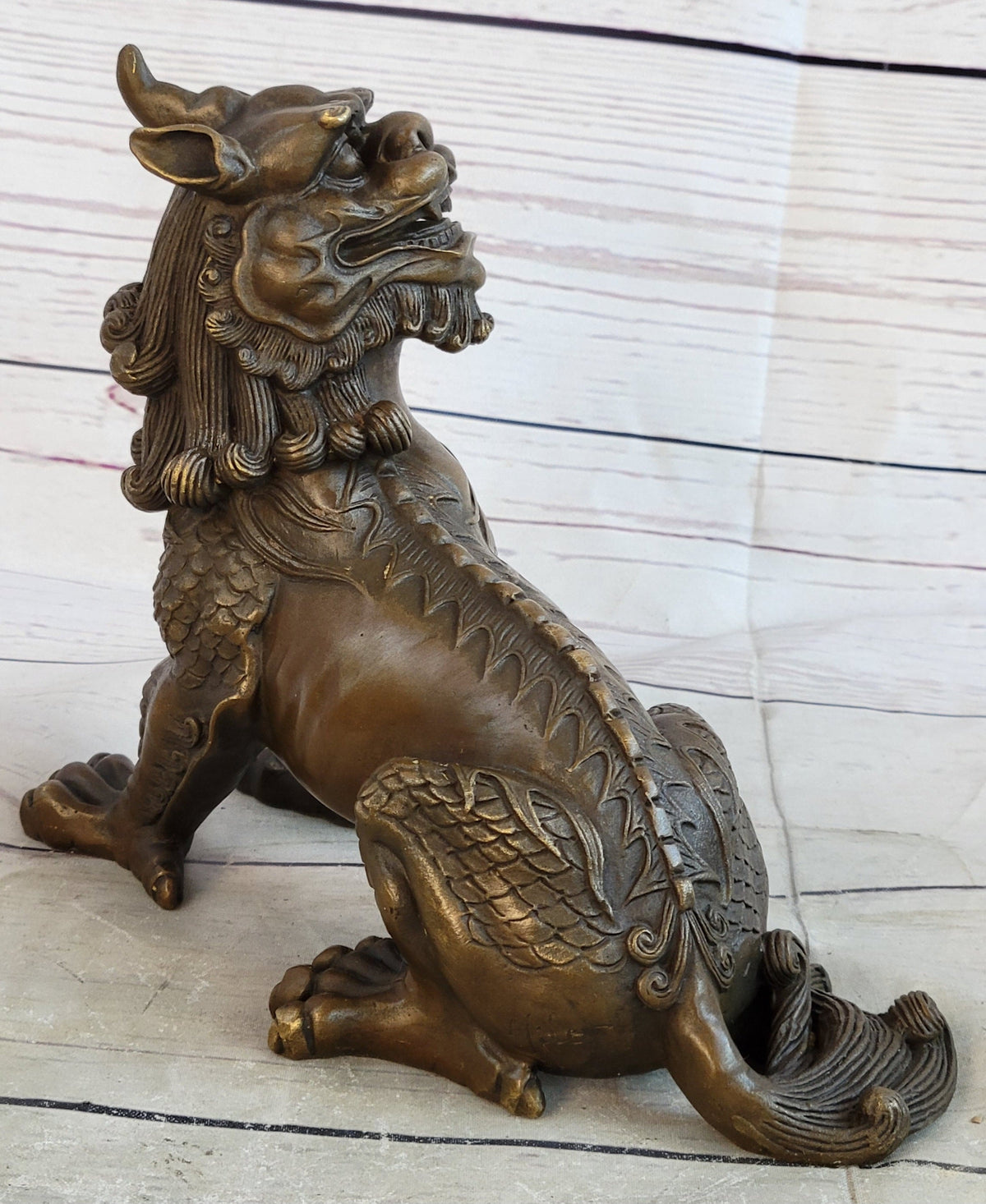 Folk Chinese Bronze Evil Talisman Guardian Door Lion Fu Foo Dog