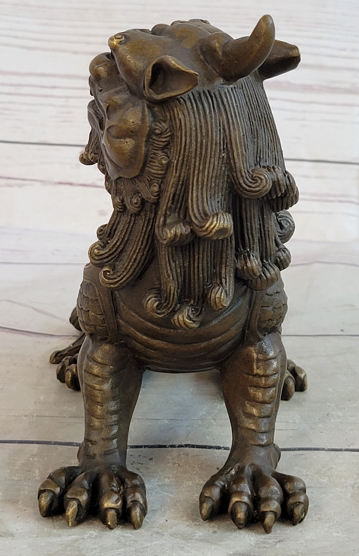 Folk Chinese Bronze Evil Talisman Guardian Door Lion Fu Foo Dog