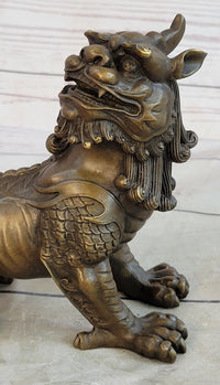 Folk Chinese Bronze Evil Talisman Guardian Door Lion Fu Foo Dog