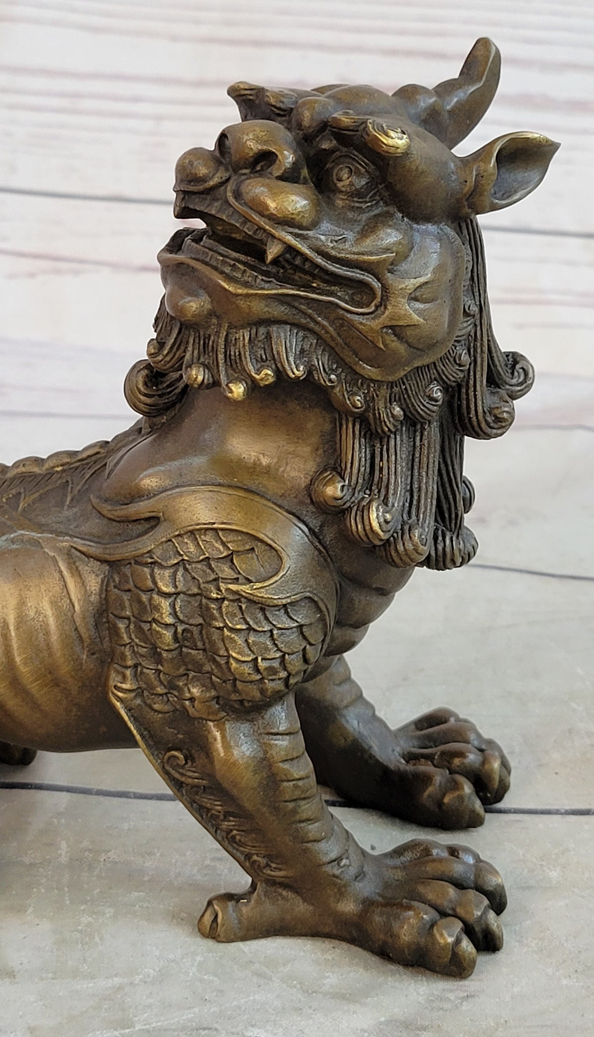 Folk Chinese Bronze Evil Talisman Guardian Door Lion Fu Foo Dog