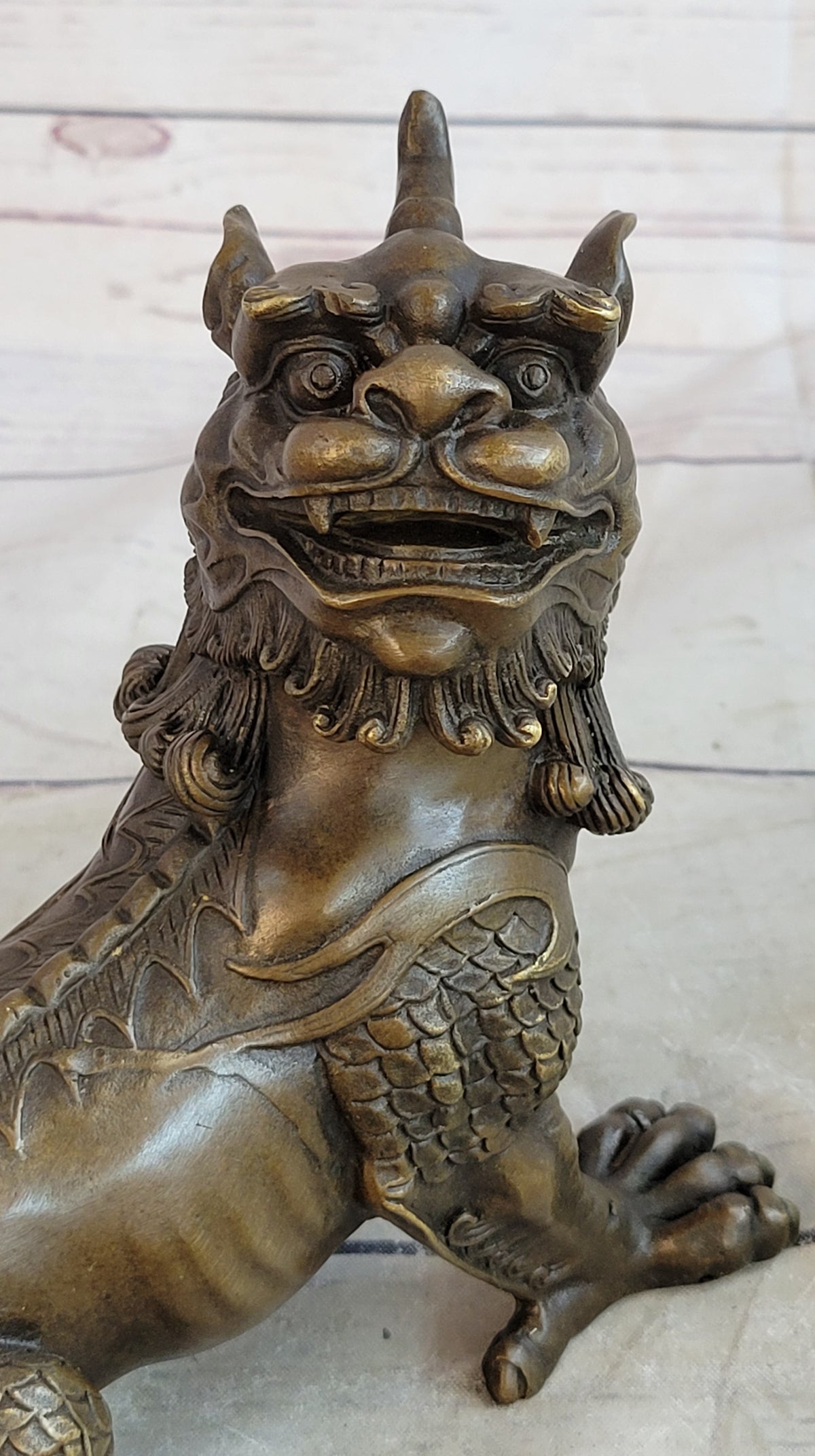 Folk Chinese Bronze Evil Talisman Guardian Door Lion Fu Foo Dog