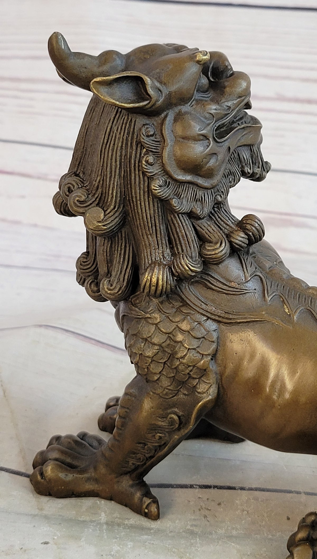 Folk Chinese Bronze Evil Talisman Guardian Door Lion Fu Foo Dog