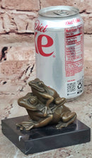 Signed Mother Frog with Young Baby Genuine Bronze Sculpture Toad Statue