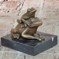 Signed Mother Frog with Young Baby Genuine Bronze Sculpture Toad Statue