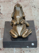 Signed Mother Frog with Young Baby Genuine Bronze Sculpture Toad Statue